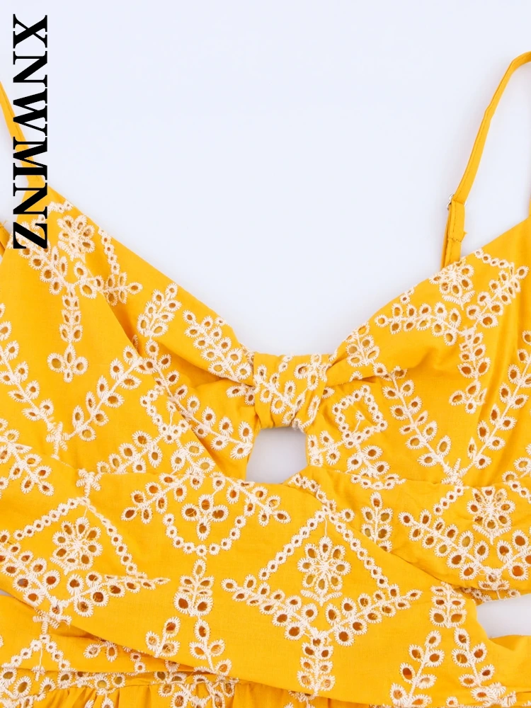 XNWMNZ 2025 verano mujer Chic vacaciones delgada correa de hombro hombro midi vestido boho Sexy mujer dorado sin mangas vestidos simples