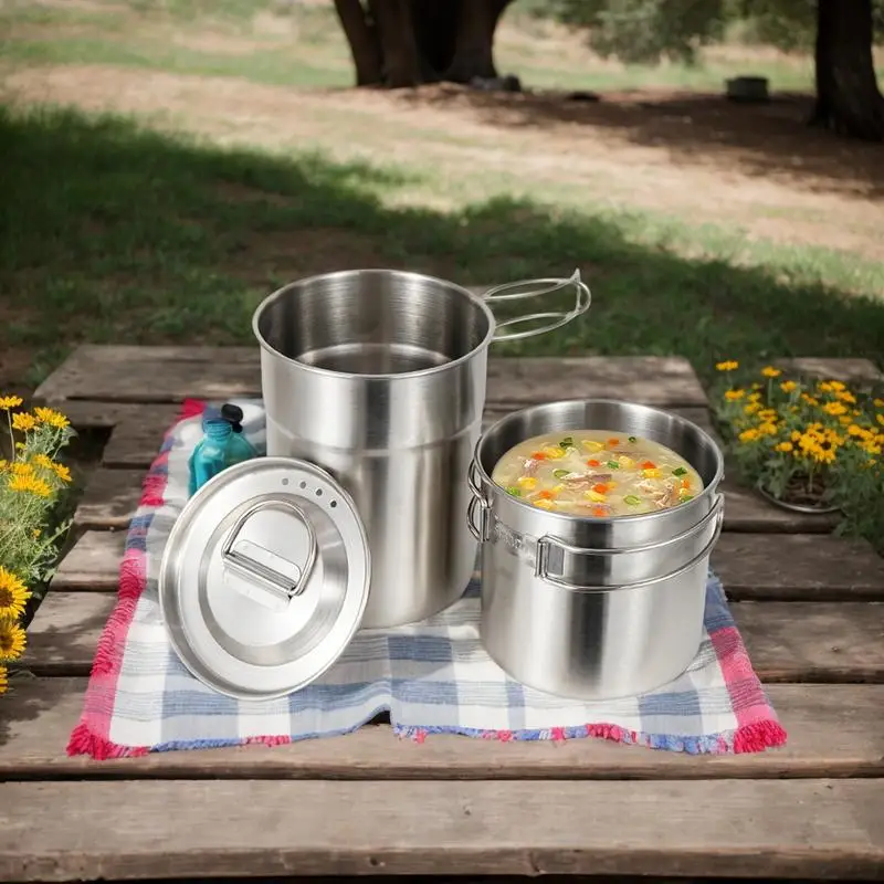 

Набор повара для кемпинга, набор походных горшков из нержавеющей стали, компактный складной инструмент для приготовления пищи для выживания, пикника, рыбалки, пешего туризма