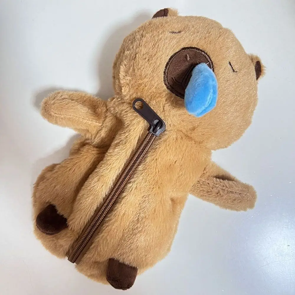 Bolsa para bolígrafos de felpa de capibara de gran capacidad, muñeco de Animal, muñeco de peluche de capibara de dibujos animados suave, bolsa para lápices de felpa con cremallera de Animal Capibara