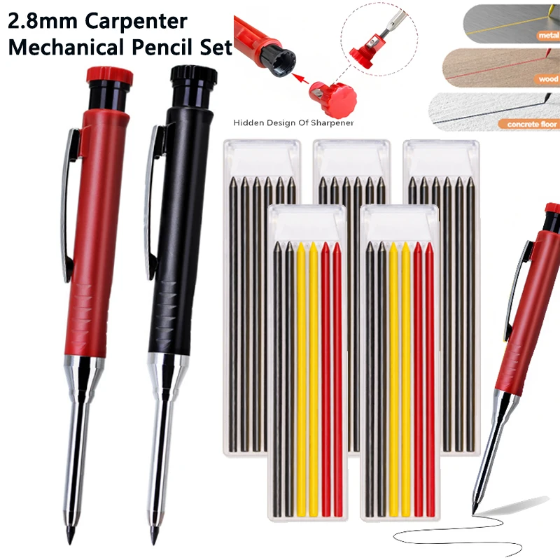 

Набор механических карандашей для деревообработки с глубокими отверстиями и встроенной точилкой, стержни 2,8 мм 2B, карандаши для рисования плотников-маркеров Architect