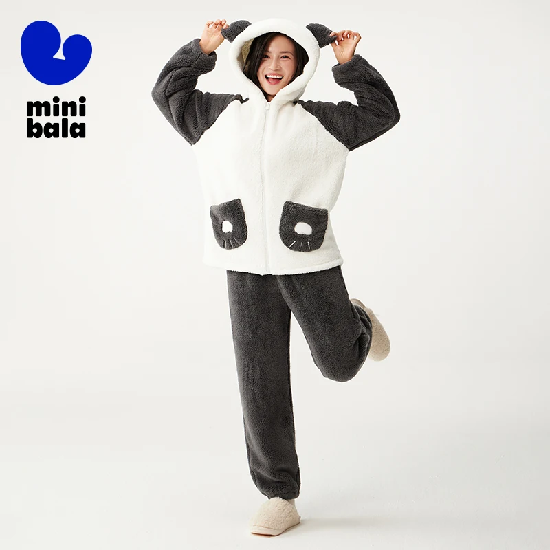 

Mini Bala Family Pajama Set Anti Static Coral Fleece Warm Cute Pattern Sleepwear