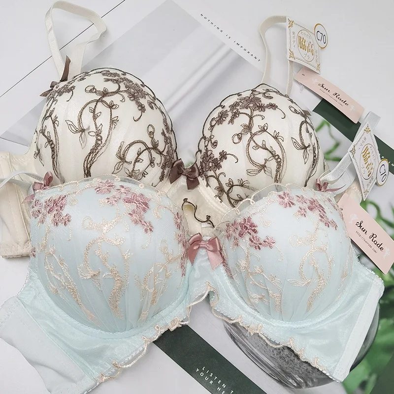 Sexy lace embroidered underwear sets gathered up support girls bra set comfortable skin-friendly lingerie panties