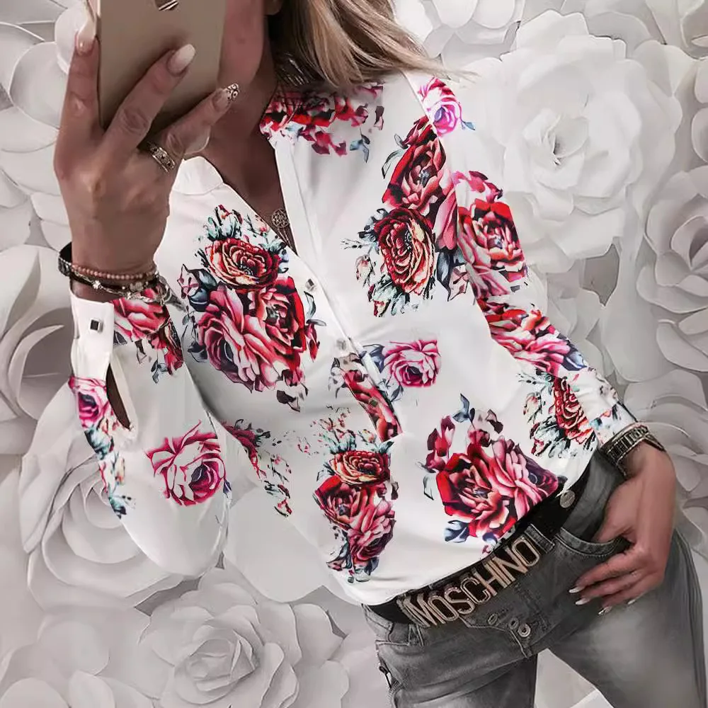 

Women's V-ne Long Sve Printed irt 2025ebay Hot Top Faionable Casual Wear for Ladies Autumn Season Other Material 00%