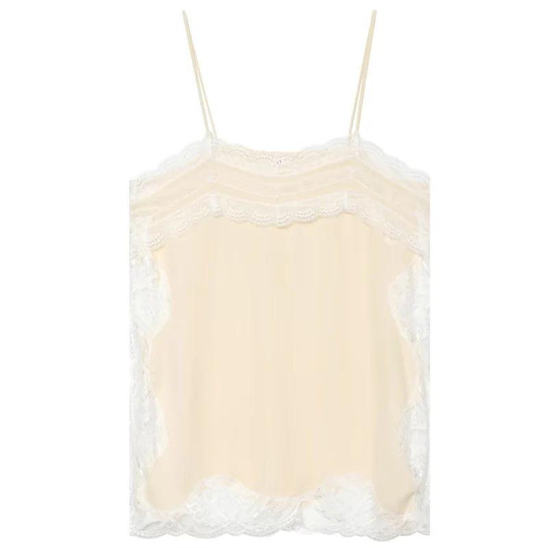 HXAO Gelbes Spitzen-Slip-Top für Damen, Sommer 2026, sexy Satin-V-Ausschnitt, ärmelloses, rückenfreies Top für Damen, Y2K Fashion Streetwear Camisole – Detail 4
