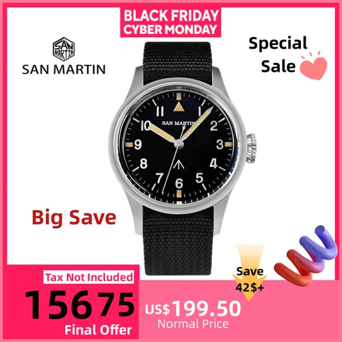 Reloj de pulsera San Martin de 38,5mm, Reloj automático de piloto Simple para hombre NH35, Reloj luminoso de 10bar, SN0105NB-1 de campo militar de zafiro
