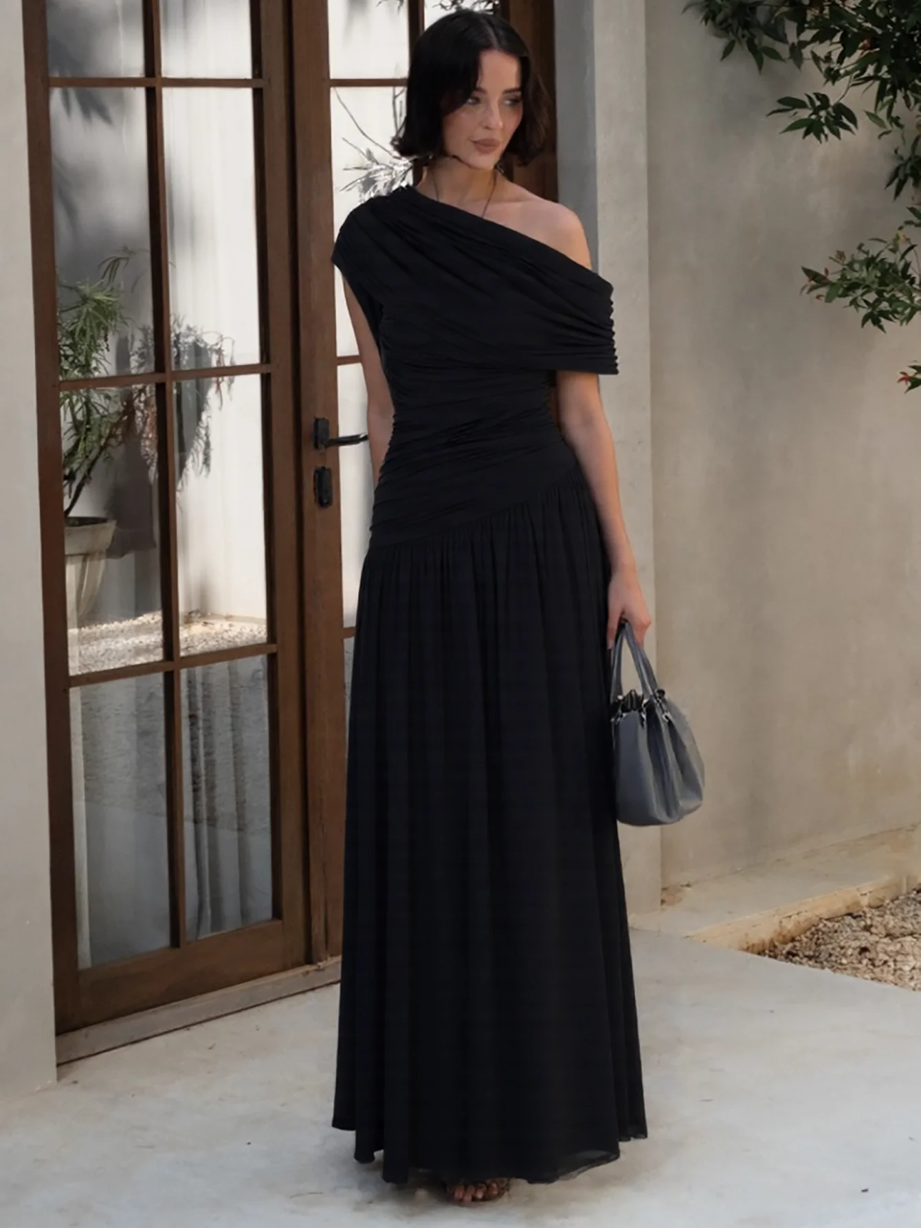 Hugcitar Een Schouder Ruches Mouwloos Effen Geplooid Sexy Onregelmatige Y2K Maxi Jurk Zomer Elegant Party Vrouwen Kleding Vakantie