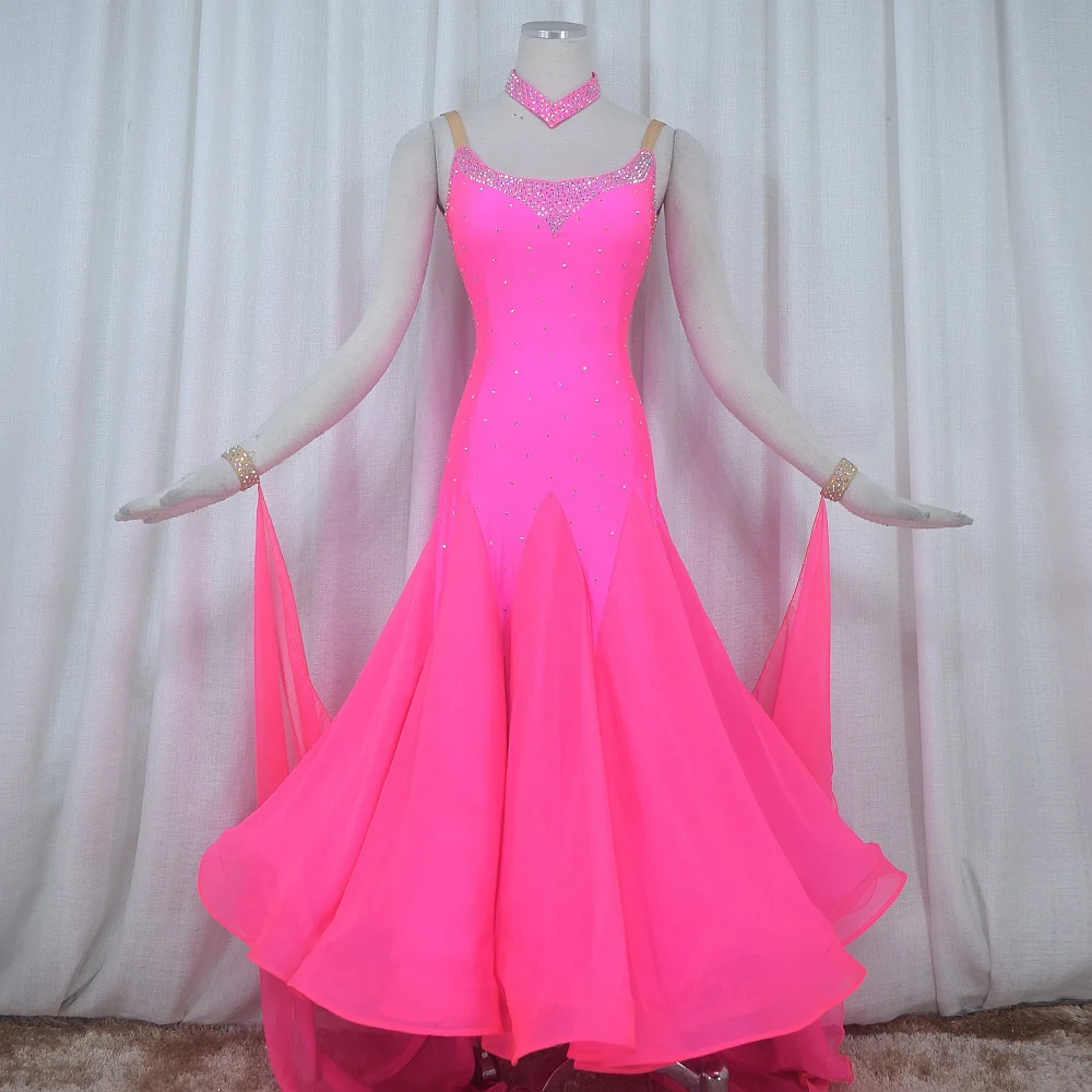 PEIDANCE New Arrival Pink International Standard Ballroom Dance Dress Waltz Tango Fox Trot Wear For Competition BR975