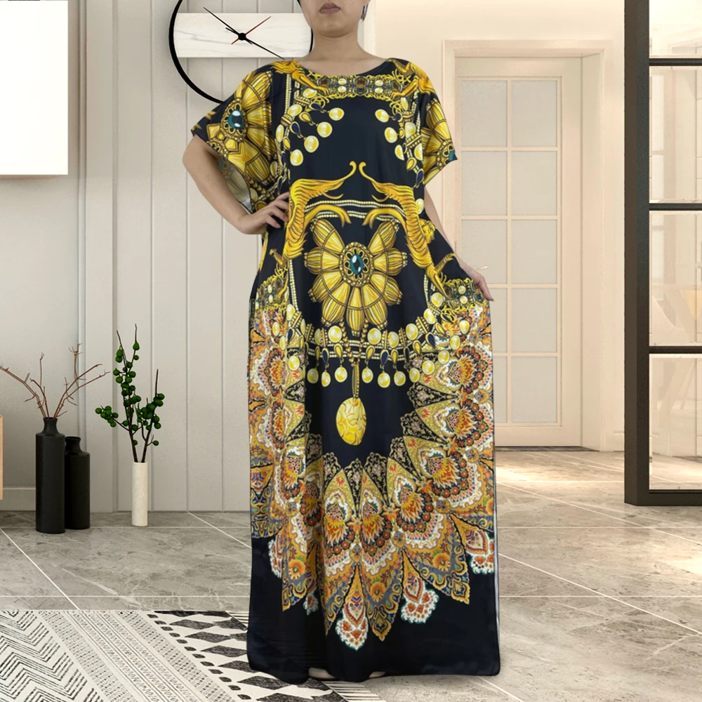 Muslim Dress For Women Dubai 2022 Turkey Islam Djellaba Printed Floral Maxi Abayas Femme Robe African O-neck Loose Long Clothes