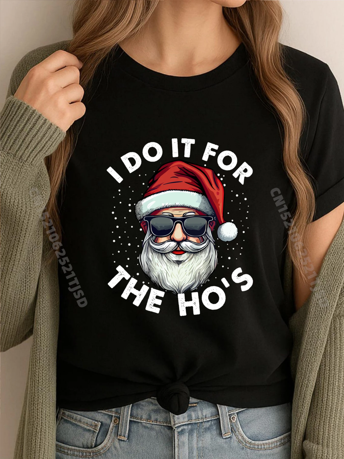 

I Do It For The Hos Необычная рождественская дизайнерская одежда с лицом Санта-Клауса Женская брендовая одежда с принтом