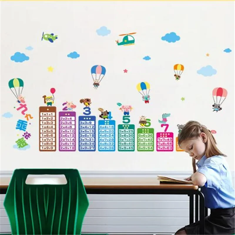 1PC Animal Parachute 99 Multiplication Table Math Wall Sticker for Kids Rooms Learn Educational Montessori Mural Wall Decals