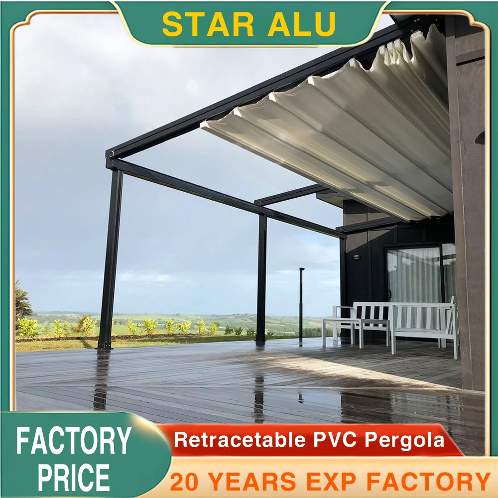 

Автоматическая выдвижная крыша из ПВХ, системы перголы, металлический тент для гаража, патио, складная крыша для ресторана, светодиодный светильник, навес от солнца