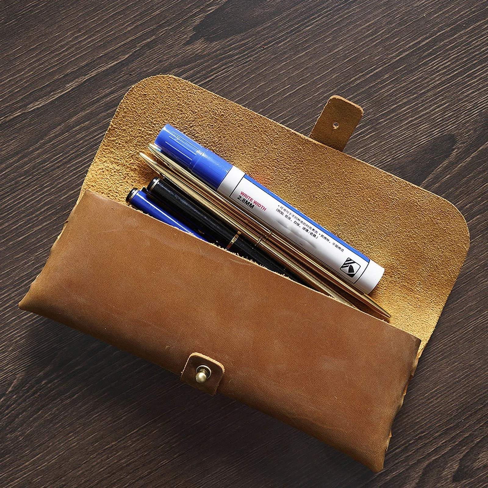 Genuine Leather Pencil Roll Ca - Pen Pouch Roll ulasan dan harga