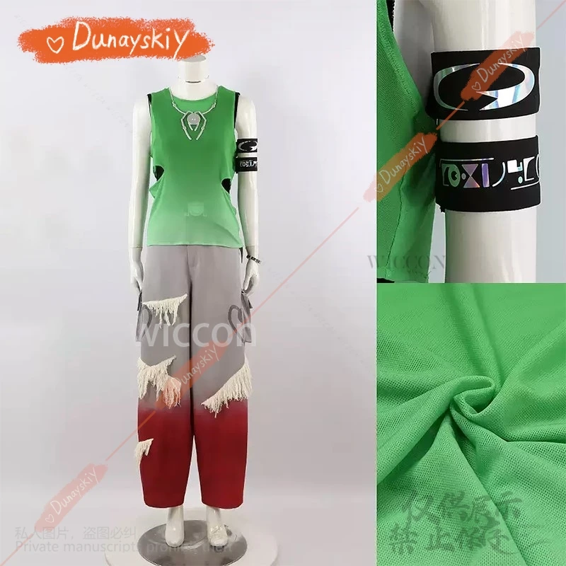 Anime Alien Stage R7 Till Cosplay Round 7 Blink Gone Costume Green Mesh Top Pants Prop Necklace Arm For Halloween Customized