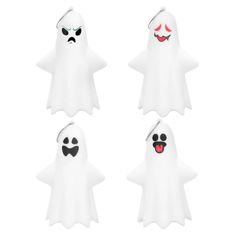 

4 Pcs Mini Ghost Hanging Lamp LED Light Up Decorative Halloween Accessories PVC Festive Home Decor Scary Figurine