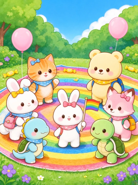 500/1000/1200/2000PCS Jigsaw Puzzle Kawaii Fluffy Creatures Outdoor Party Colorful Blanket Candy And Wildflowers Home Decor