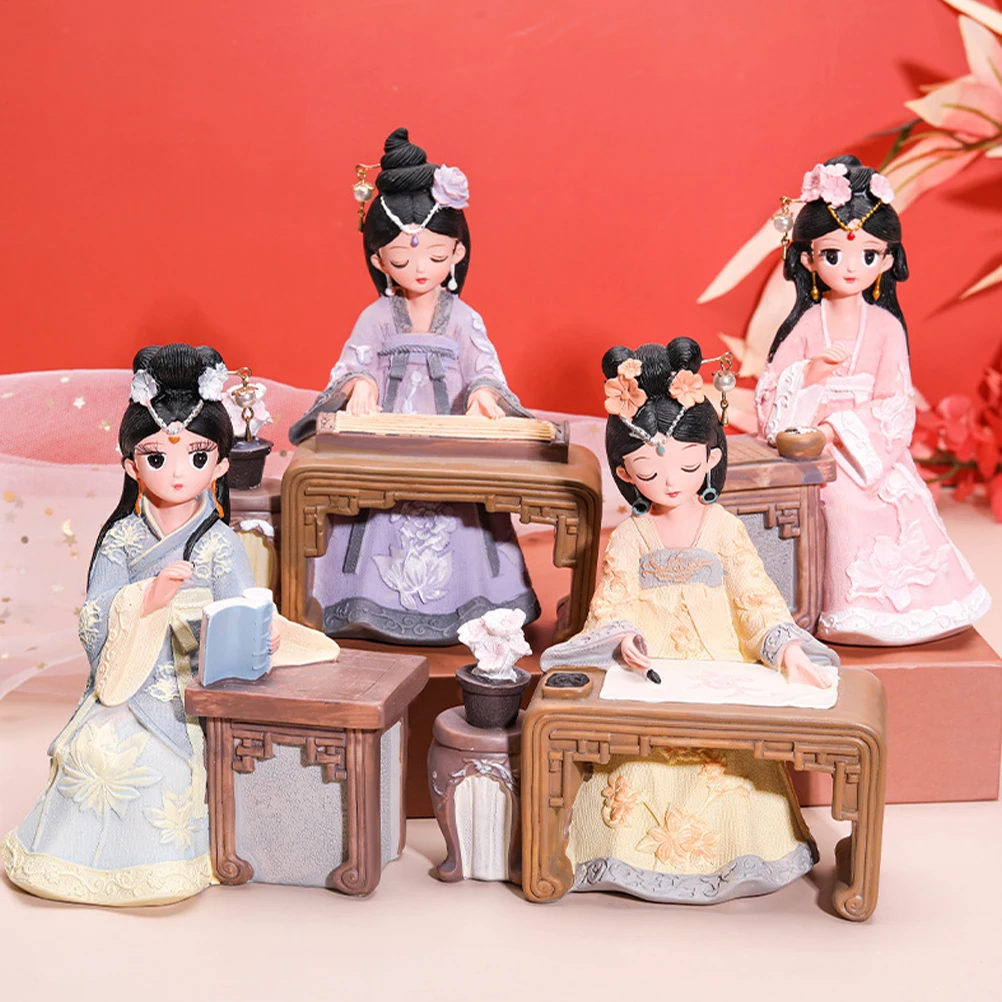 

Chinese Hanfu Girl Figurines Resin Statue Adornment Retro Home Decoration Desktop Ornament For Office Shop Festival Gift
