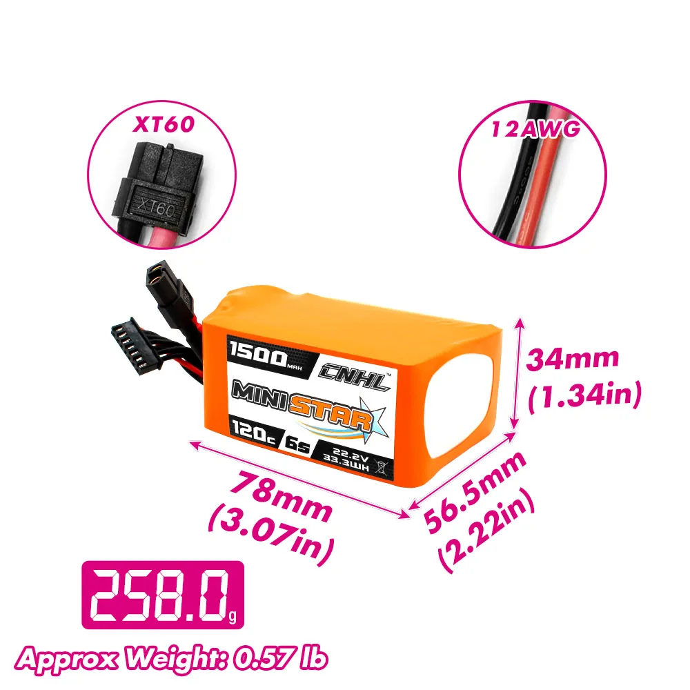 2pcs CNHL 6S 22.2V Lipo Battery 1300mAh 1500mAh 1800mAh 120C With XT60 Plug For RC FPV Drone Quadcopter Helicopter Airplane