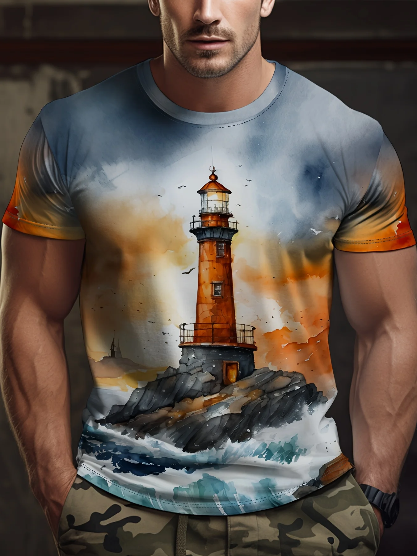 

Men's 3D Shark Graphic Print T-Shirt , Regular Fit Machine Washable All-Season Comfort Top
