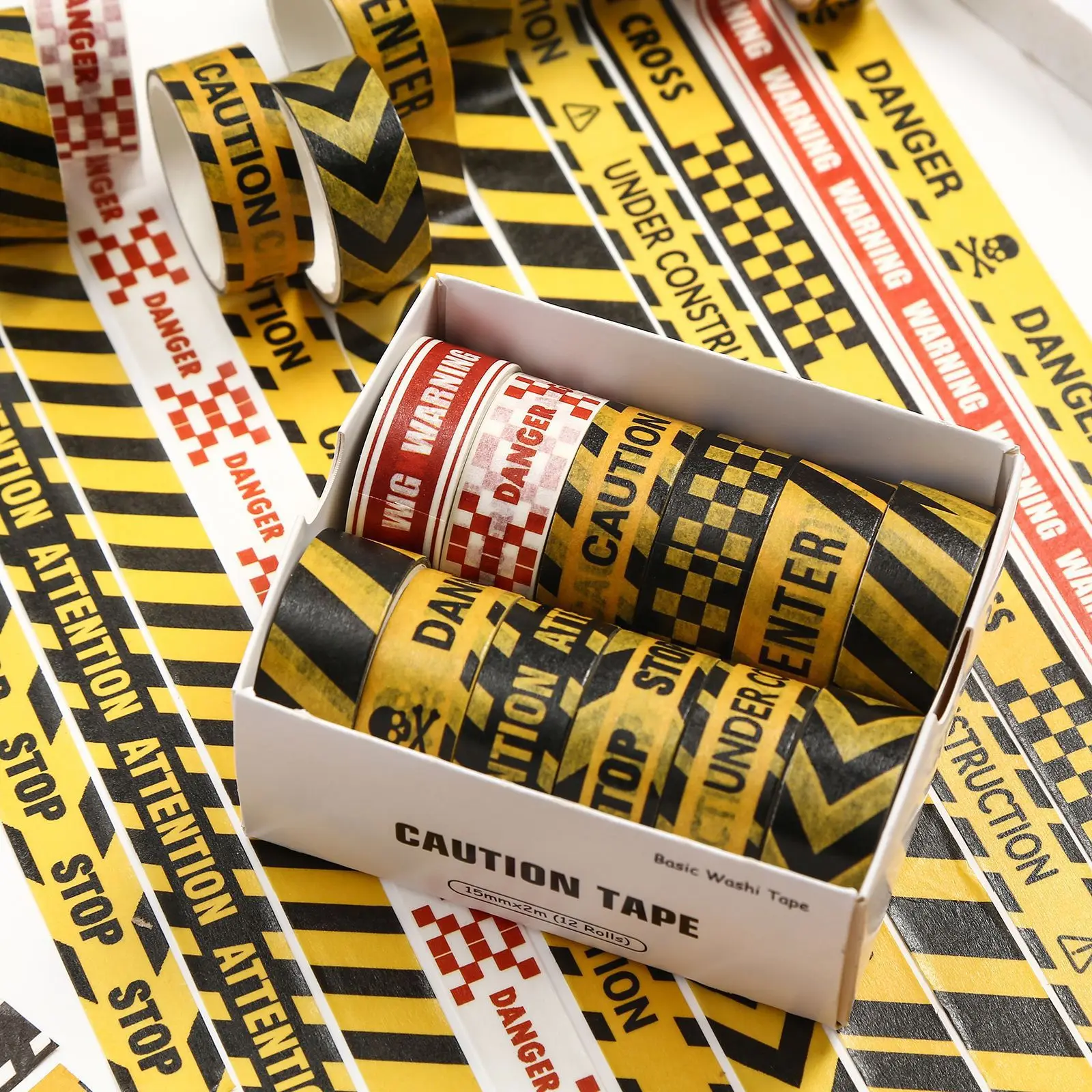 

Набор декоративных лент Washi с предупреждающими надписями и полосками для DIY-проектов, скрапбукинга, офиса, рукоделия и обеспечения безопасности