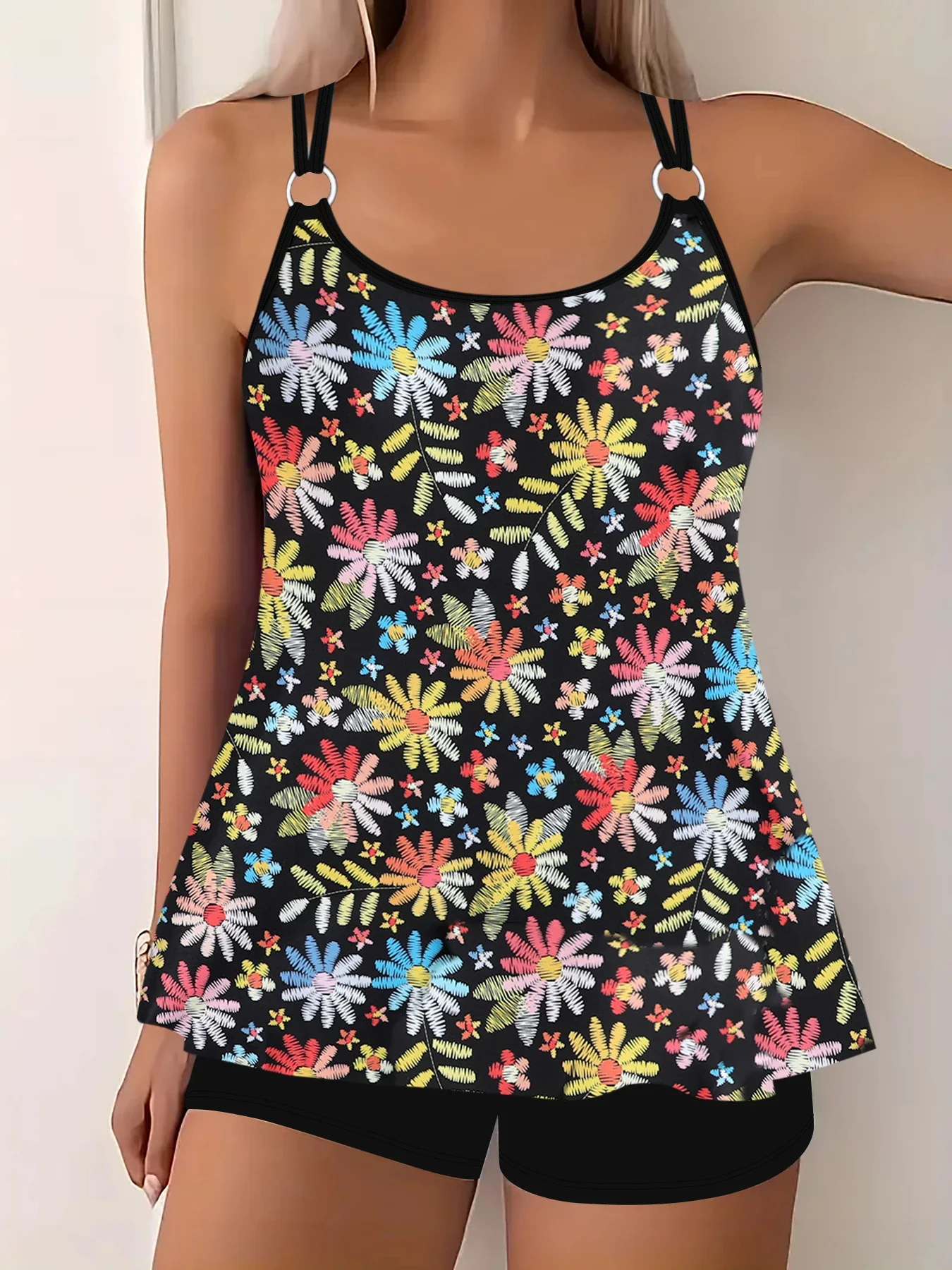 Floral Pattern 2 Piece Set Tankini, Skirted Style with Boyshorts Swimsuits, Women's Swimwear & Clothing Summer Sexy Bikini