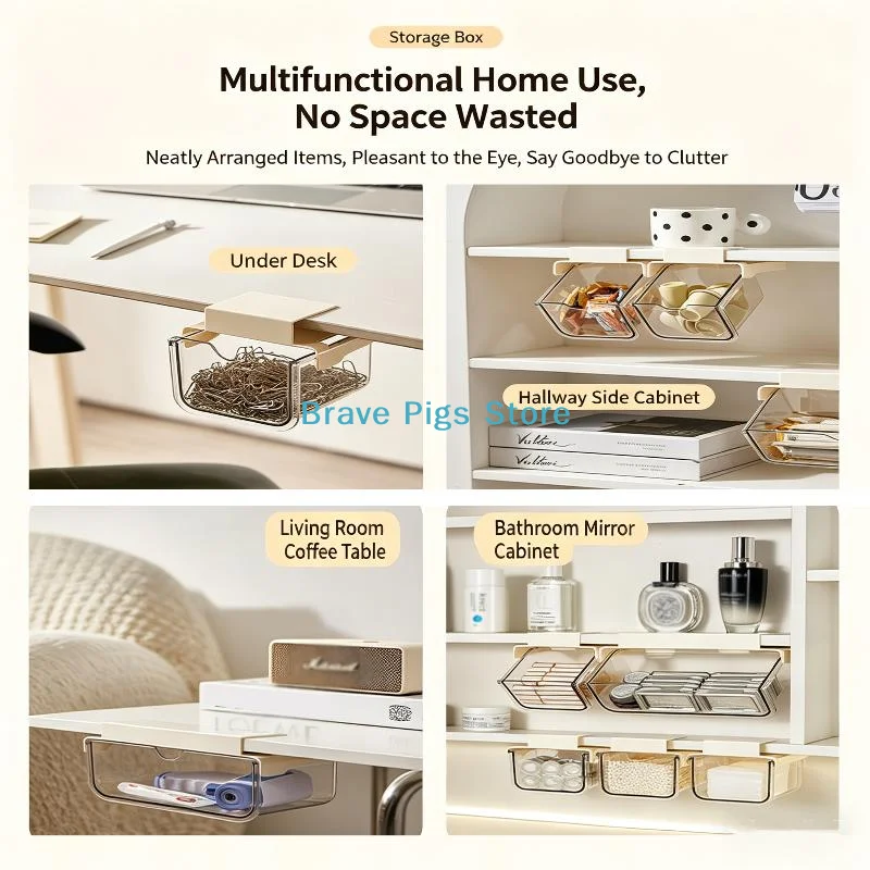 Transparent Suspended Cotton Swab Storage Box Under The Mirror Cabinet Pull-Out Storage Case Drawer Storage Box Bathroom