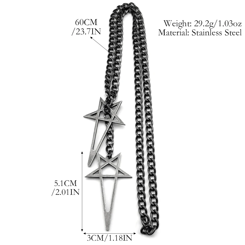 Hiphop Invertierte Pentagramm Kette Frauen Männer Edelstahl Schwarz Goth Y Form Party Lange Anhänger Toggle Halskette Schmuck Geschenk – Detail 3