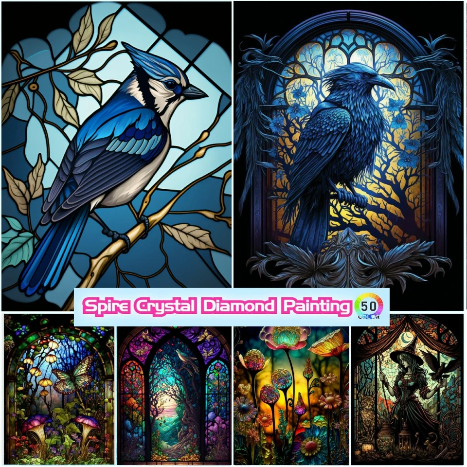 Stained Glass Crystal Diamond Art Painting Butterfly Bird Flower Animal 5D Drill Embroidery Cross Stitch Mosaic Home Decor Gift