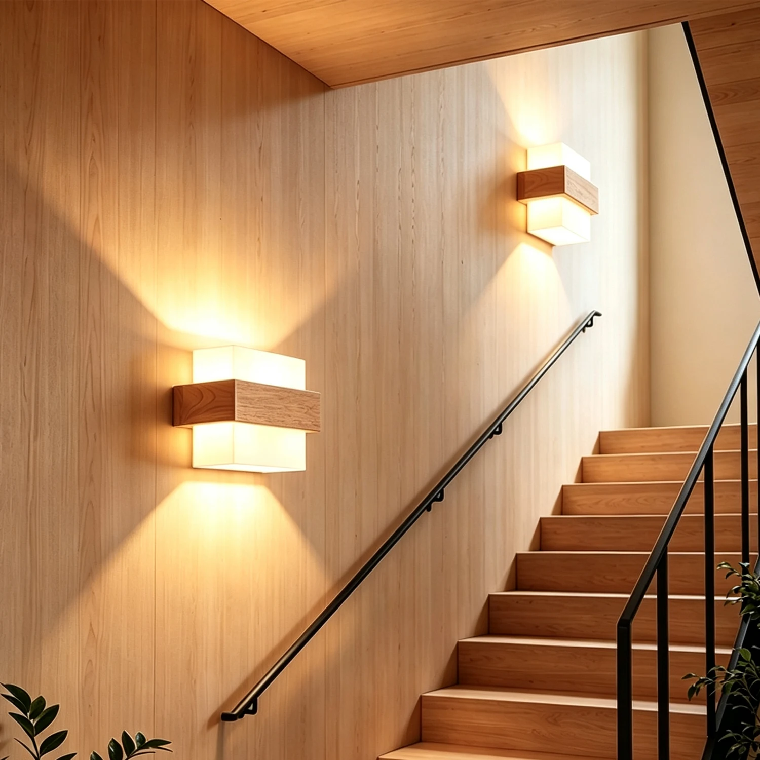 Indoor Solid Wood LED Wall Light Glass Lampshade E27 Wall Sconce Villa Stairs Hallway Balcony Bedroom Decor Wall Lamp