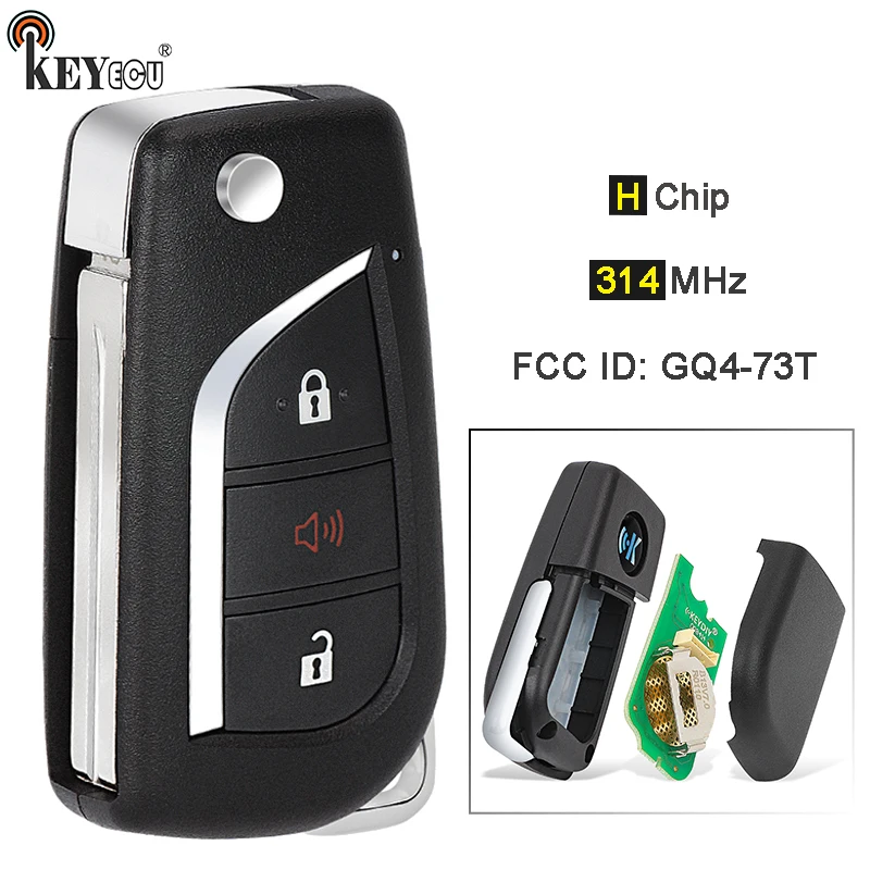 

KEYECU 314MHz H (8A) Chip FCC ID: GQ4-73T Upgraded Flip 3 Button Remote Key Fob key for Toyota RAV4 2019 2020 2021