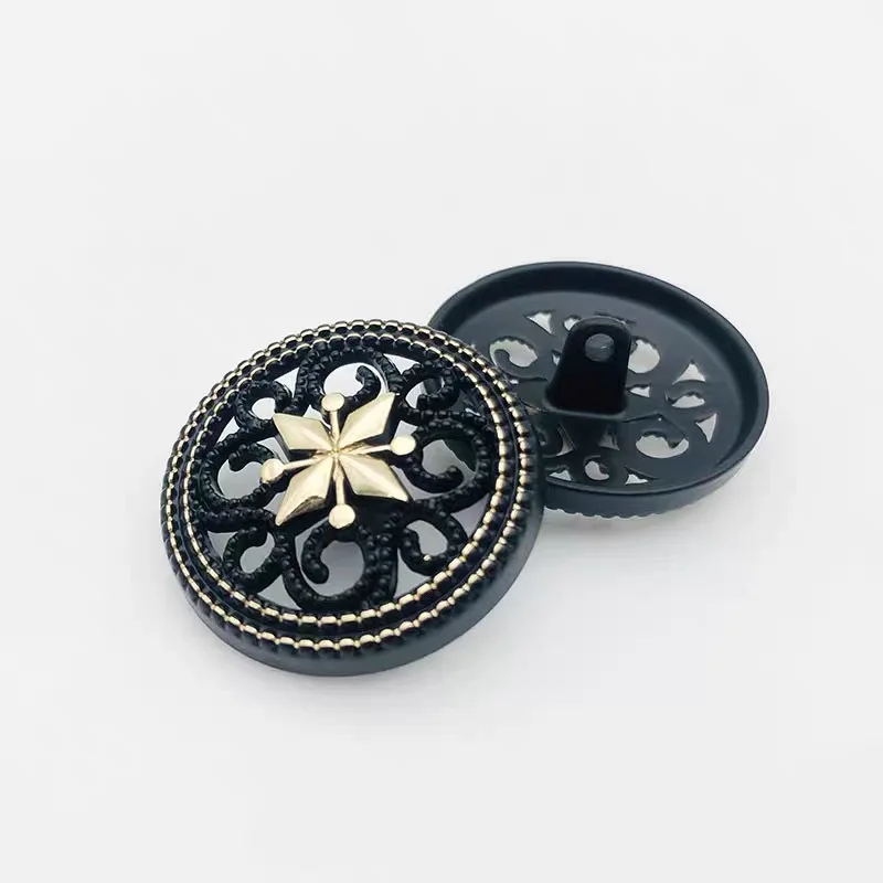 10pcs Fashion Metal Hollow Suit Buttons Round Black Coat Jacket Buttons Sewing Accessories Handmade DIY Shirt Buttons