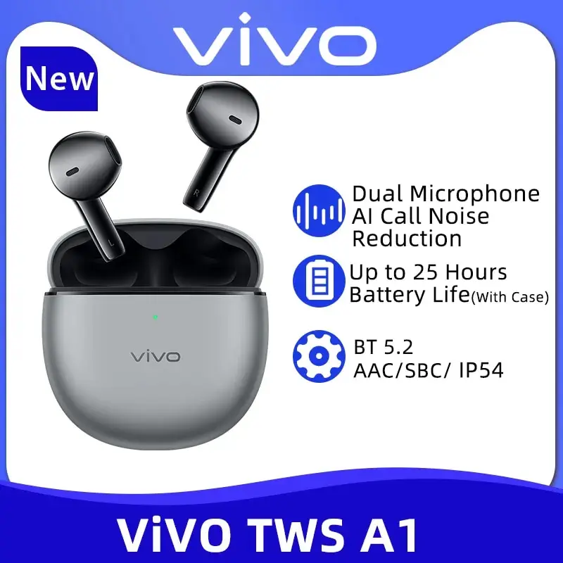 VIVO TWS A1 TWS Earphone Wireless Bluetooth 5.2 Earbuds Dual Mic AI Call Noise Cancelling Wireless Headphone IP54 For VIVO X90