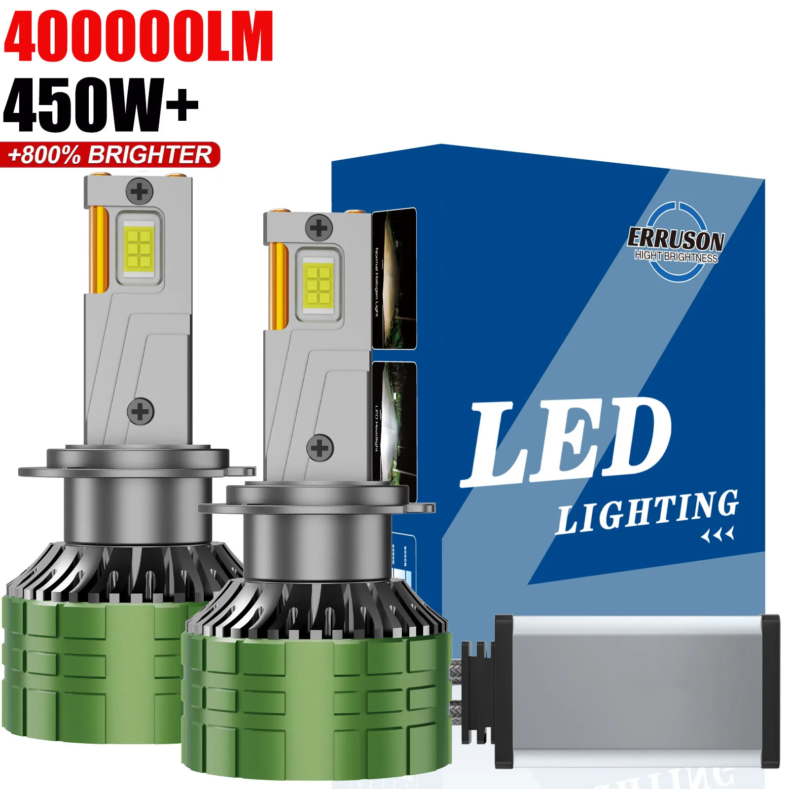 

Erruson 450W 400000LM H7 H4 H11 Светодиодная фара высокой мощности H1 H8 H9 HB4 HB3 9005 9006 9012 Турбо-лампа 6000K Белый автомобильный свет 12 В