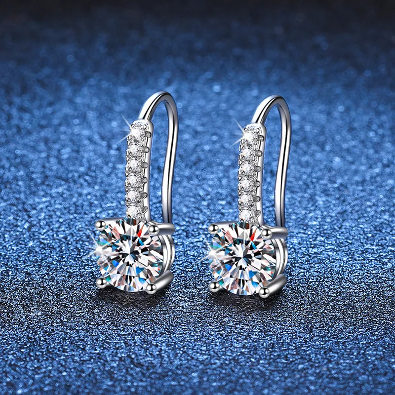 D color moissanite light luxury earrings four-prong 1 carat earrings temperament simple ear hook platinum PT950 mark