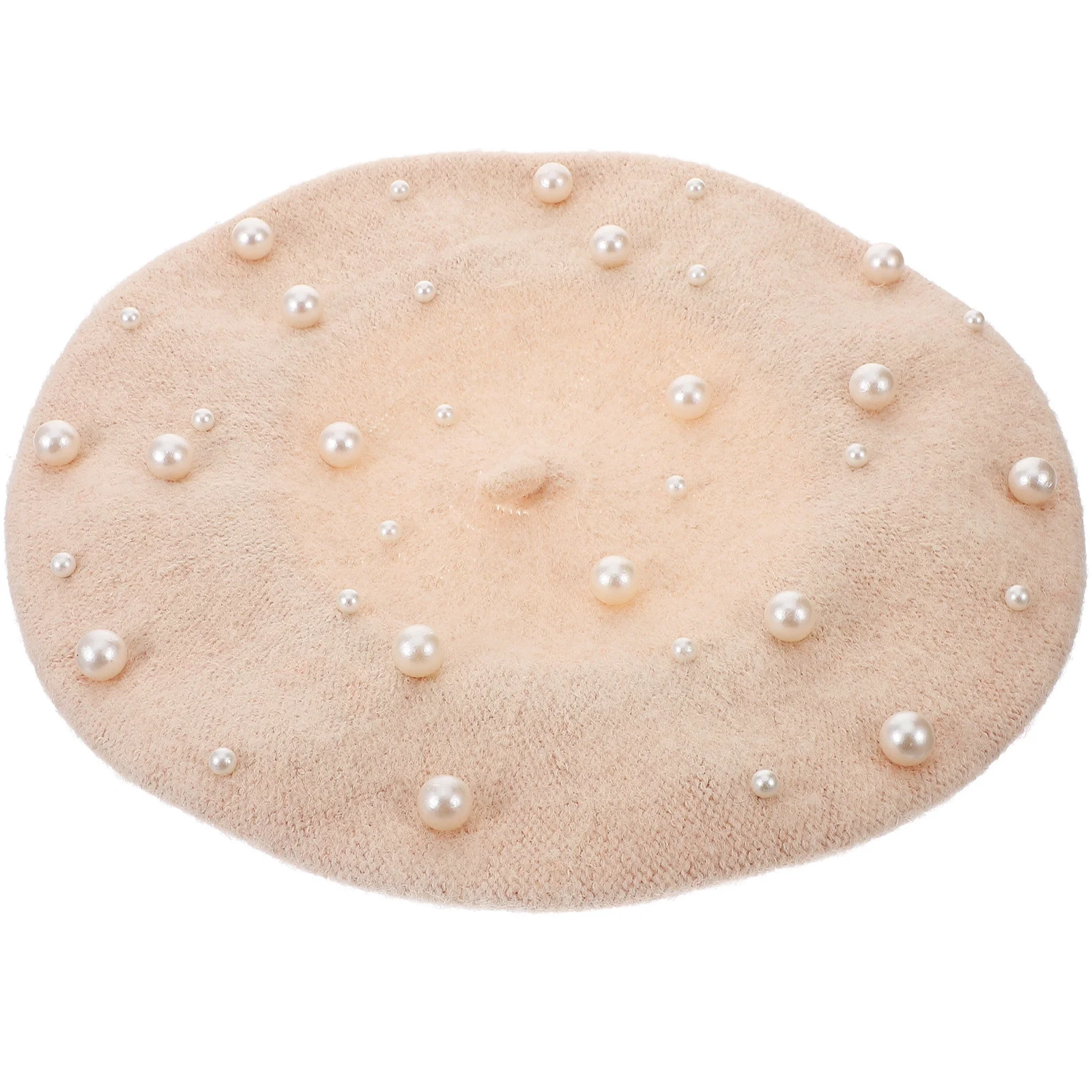 

Pearl Beret Women Autumn Winter Knit Beanie Hat Beaded Rivet Wool Warm Foldable Fashion Hat Accessory