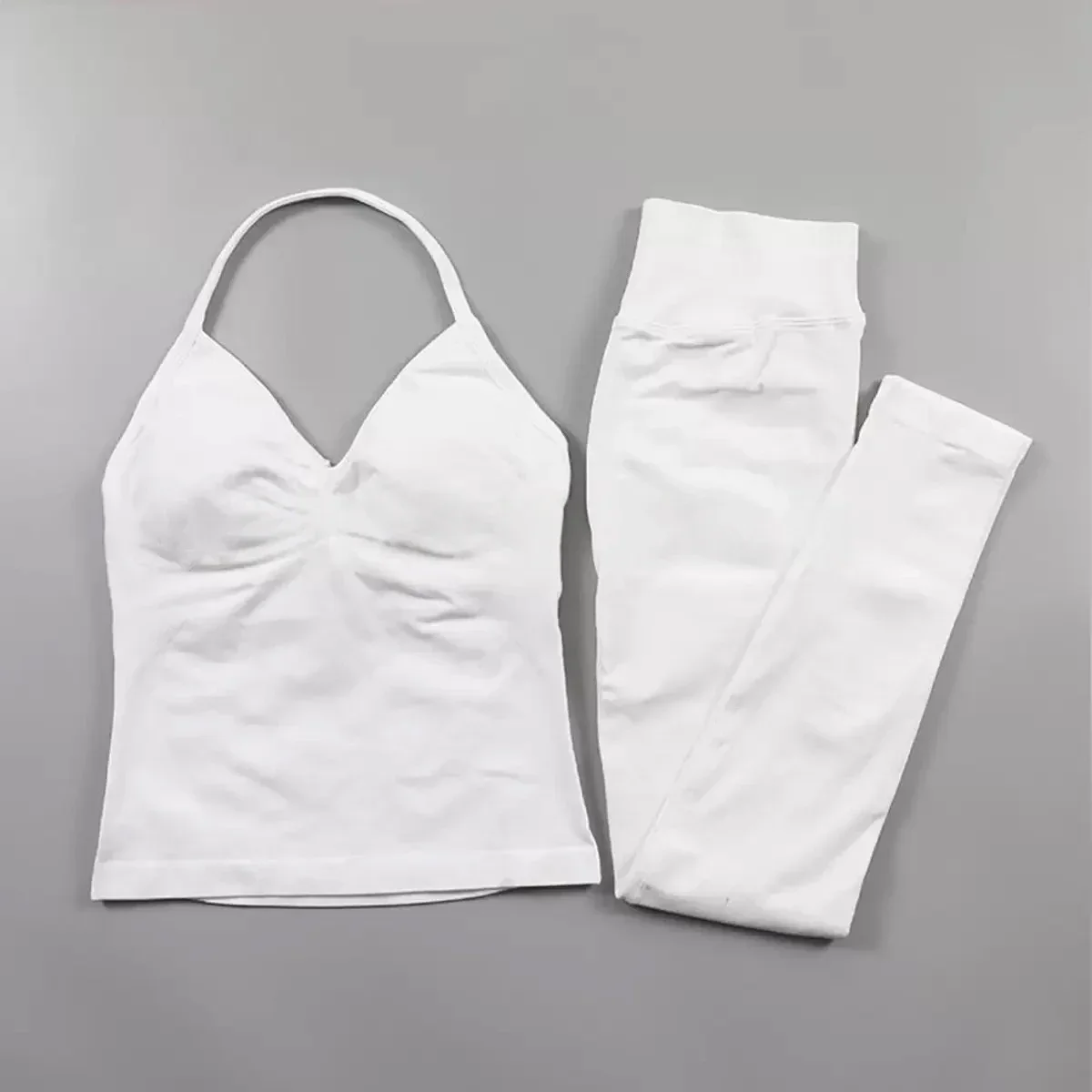 2-Piece Yoga Set Ladies Gym Training Leggings and Neck Tank Yoga Fitness Seamless Set Pilates Clothes Workout Sportswear