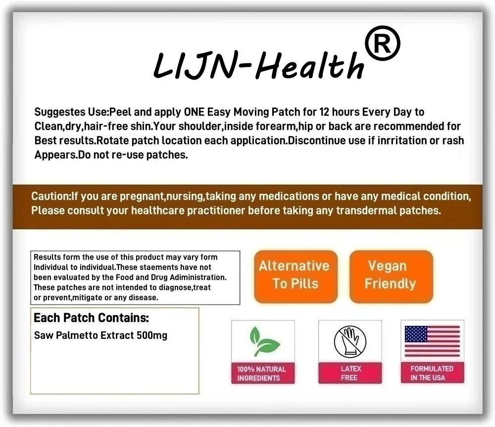 30 Patches Saw Palmetto Patches Transdermicos – Saúde da Próstata com Bloqueador DHT para Perda de Cabelo e Fluxo Urinário