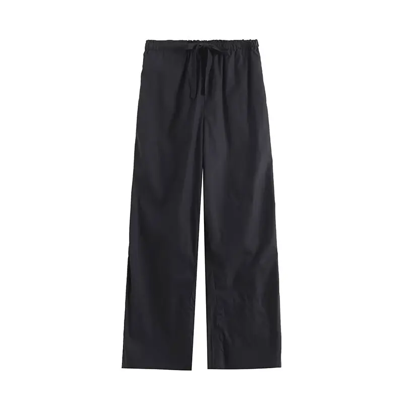

Women 2024 Spring and Summer New Fashion Pinch Flower Casual Pants Chic Pocket Drawstring Style All-match Wide Leg Pants Mujer