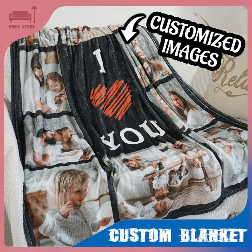 

Custom Flannel Memory Blanket Personalized Picture Collage Design Lover Family Memorial Gift Bed Sofa Use Printed Soft Keepsake