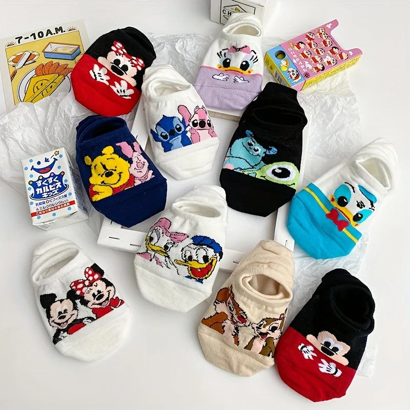 10 pairs Cartoon  Mickey Mouse Donald Duck Socks Short Socks Shallow Mouth Summer Thin Cute Winnie Bear Invisible Boat Socks