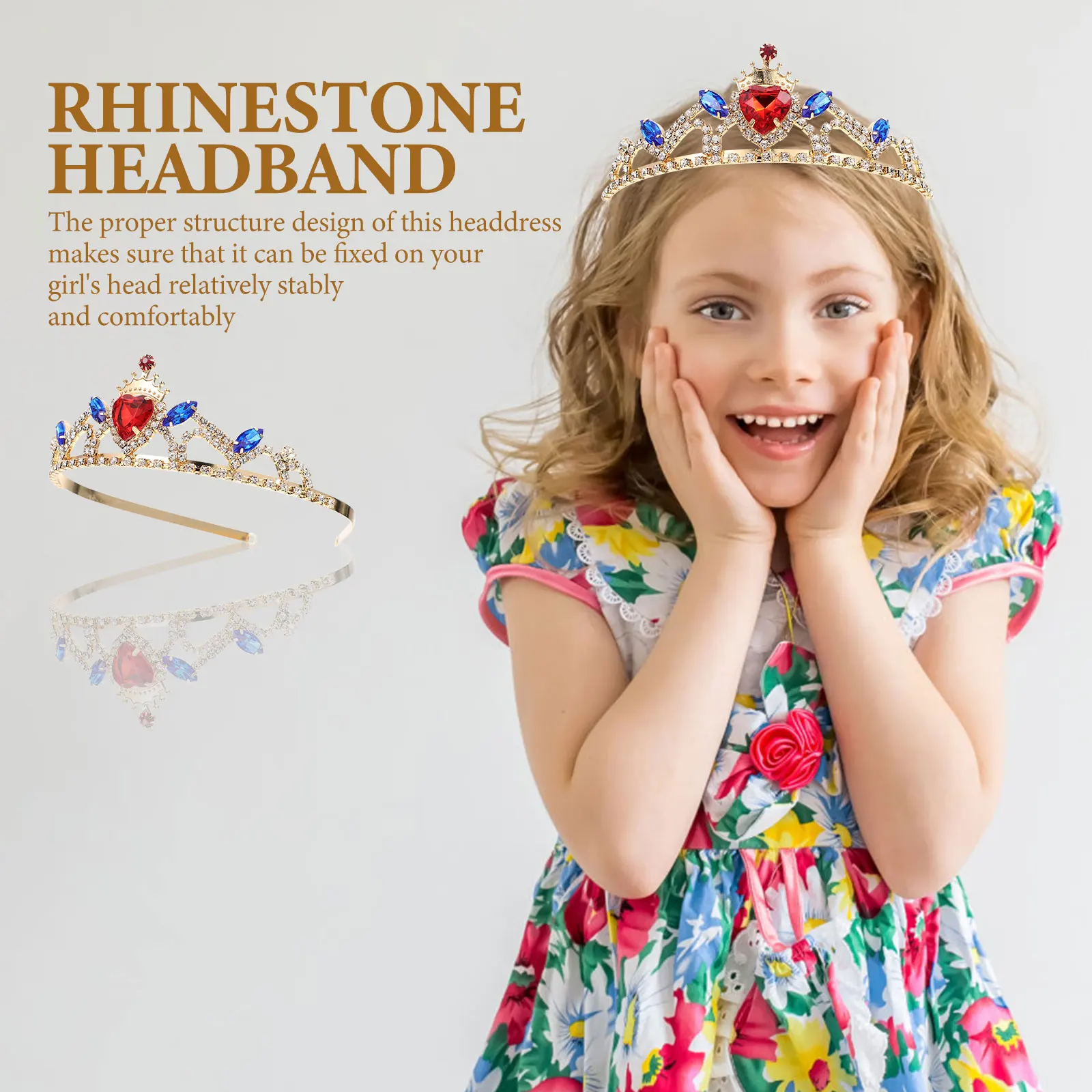 

Kids Rhinestone Crown Tiara Headband Metal Design Comfortable Girls Hair Band for Birthday Party Banquet Accessory