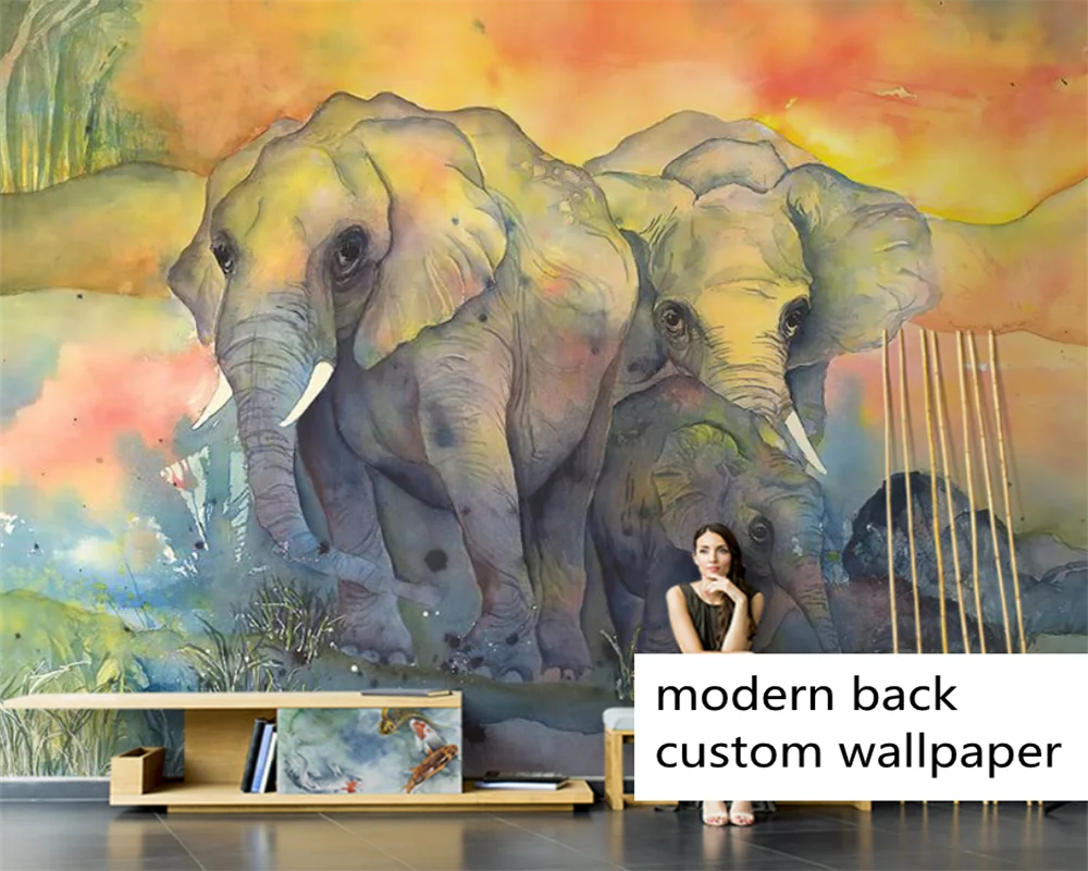 

beibehang Custom Nordic papel de parede hand painted elephant animal creative living room bedroom background wallpaper