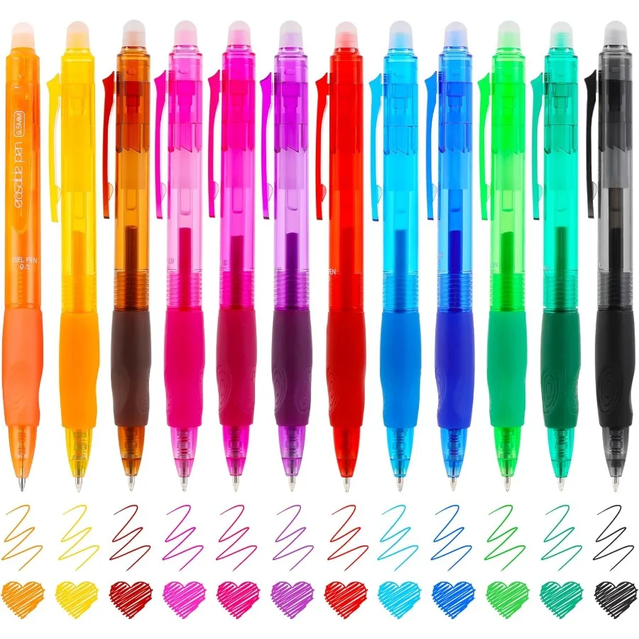 

12 цветов, 0,5 мм, стираемые гелевые ручкиMake Mistakes, исчезающие цветные ручки, тонкие выдвижные стираемые гелевые ручки для письма Drawi