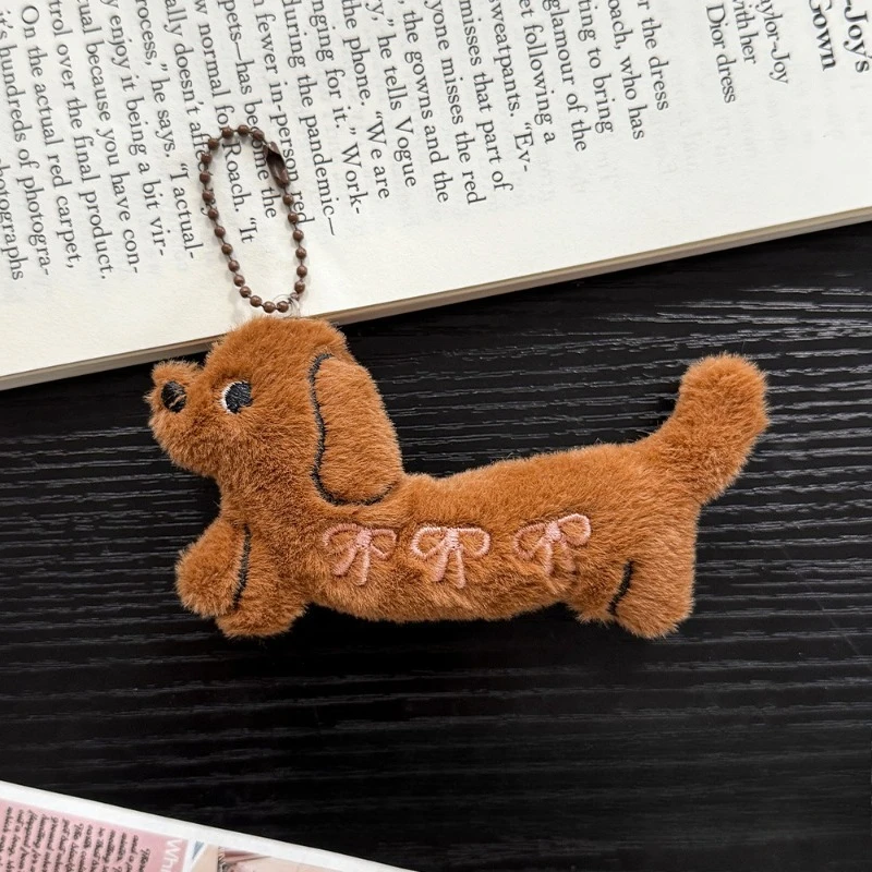 귀여운 플러시 강아지 참 장식, 인스 스타일의 재미있는 인스 리본, 소녀 감성의 하트 백팩 참 장식, 가방 및 열쇠용 강아지 키체인