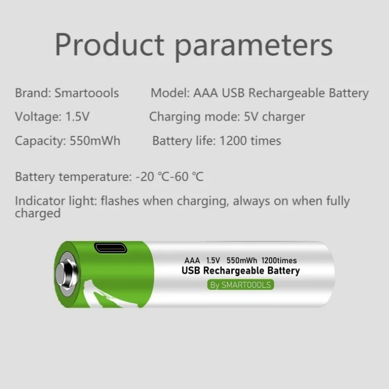 1.5V 550mWh AAA Mirco Rechargeable Battery Toys Remote Controller Lithium Pilha USB Recarregavel аккумулятор