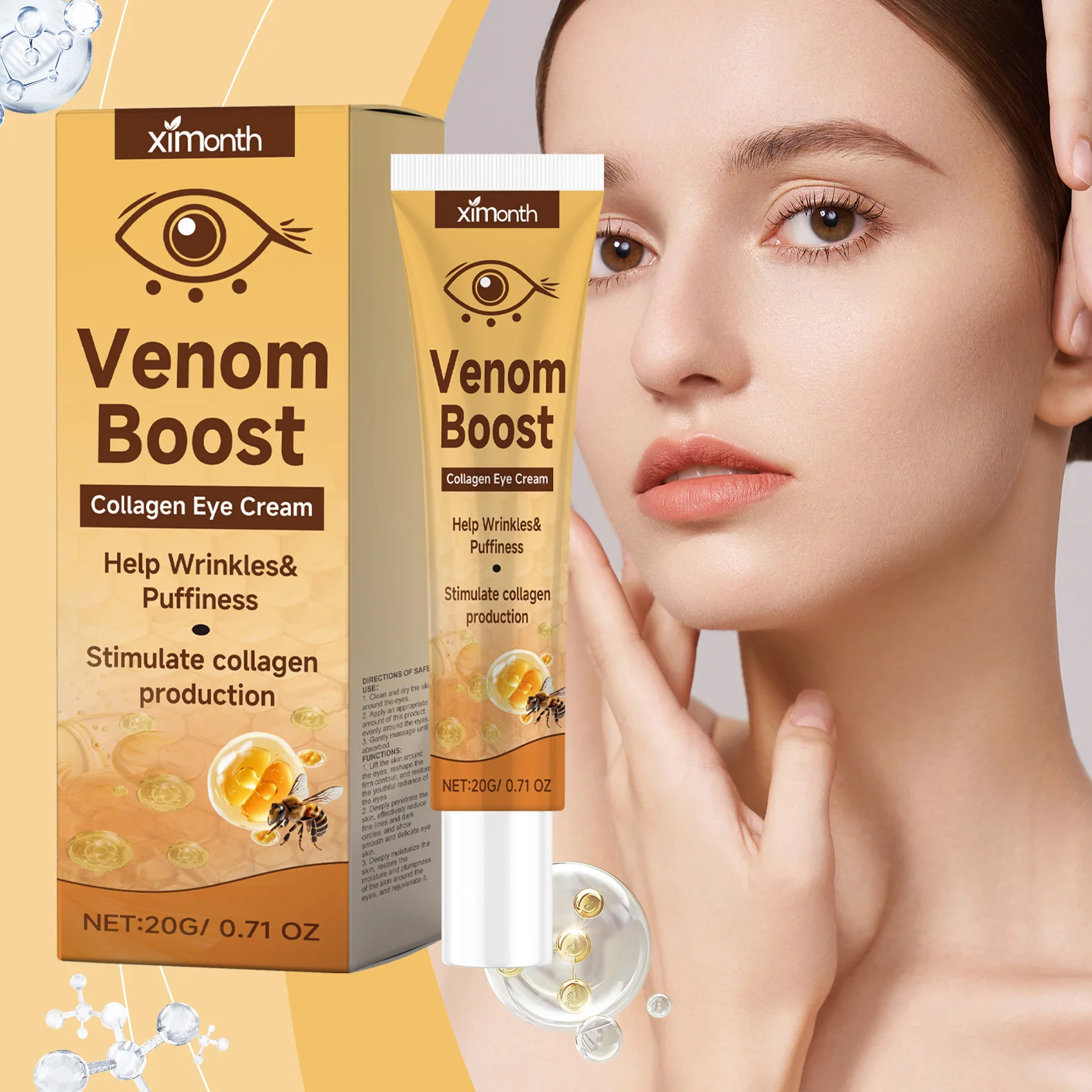 Bee Peptide Protein Firming Eye Cream Eliminate Edema Anti Dark Circle Hydration Alleviate Fine Lines Brighten Eye Massage Serum