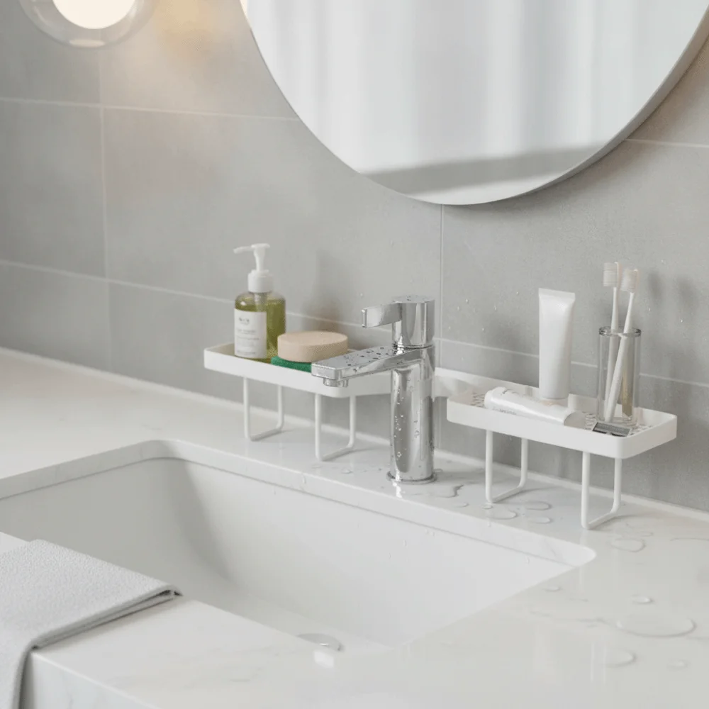 No-Drill Bathroom Storage Rack Rustproof Large Capacity Sink Drying Rack Water Drainage Space Saving Faucet Sink Shelf Household