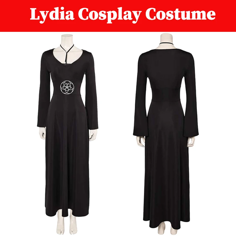 Lydia Wife Cosplay Dress Costume Movie Insect Liquid Roleplay Long Black Dress Necklace Skirts Fantasia Outfits Halloween Suits