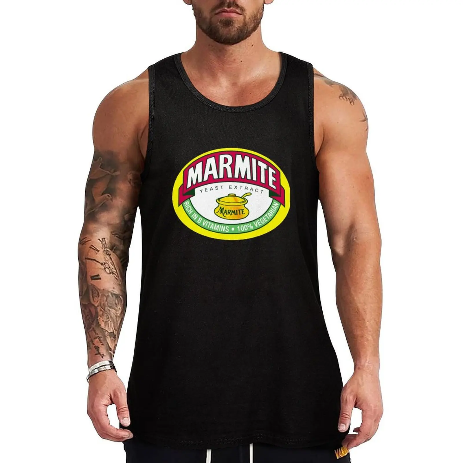 

Marmite Logo Yeast Tank Top vest men gym Men's t-shirts Sleeveless T-shirt