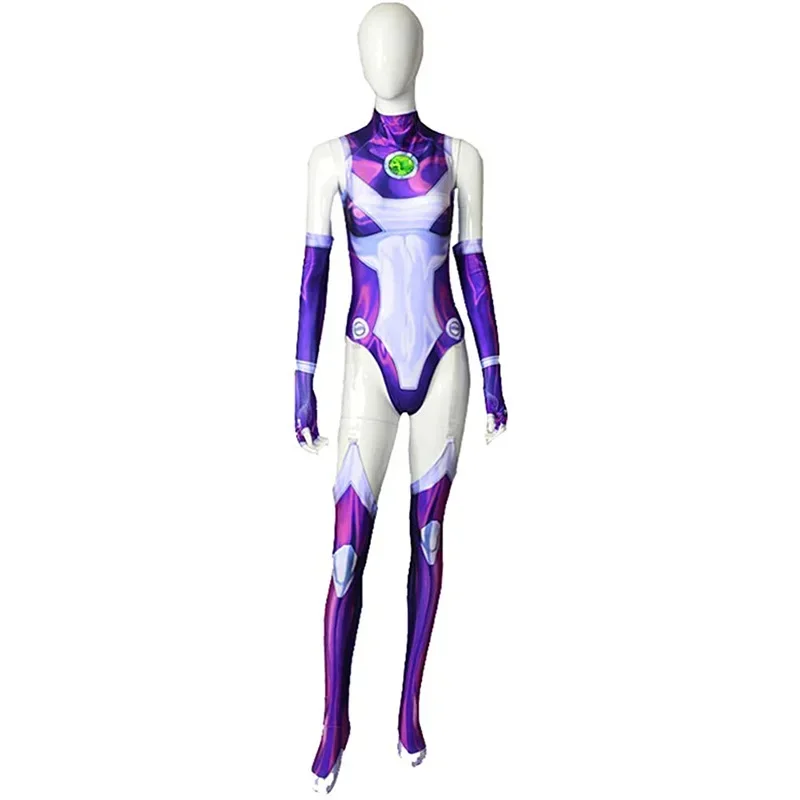 Kids Adults Anime Teen Titans Starfire Jumpsuit Cosplay Costume Superhero Bodysuit Koriand'r Cosplay Halloween Zentai Catsuit