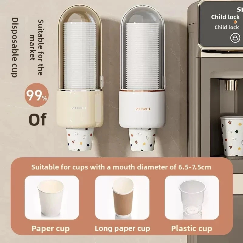Bild 5: Wandmontierter, bohrfreier Einwegbecher-Spender für Wasserspender, staubdichte Aufbewahrungsbox, Plastikbecherhalter.